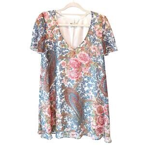 Show Me Your Mumu Kylie Mini Dress Size M VNeck Floral Grey Gardens Boho Flirty